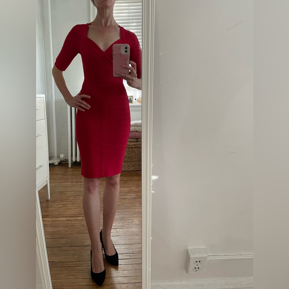 Herve Leger “Lexi” Red 3/4 Sleeve Bandage Dress (Size XS; Brand New) - Picture 8 of 15